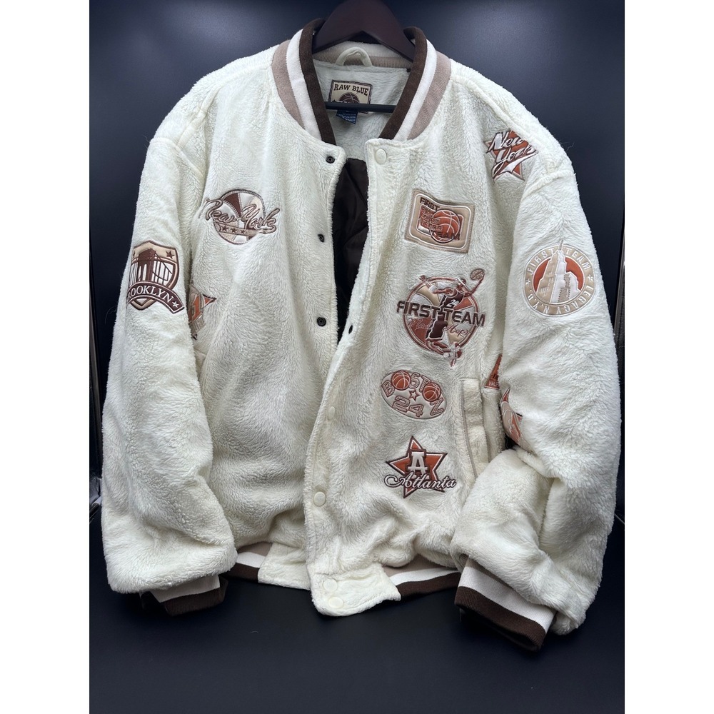 Raw Blue Classics Basketball NBA Varsity Bomber Jacket Patches‎ Mens XL